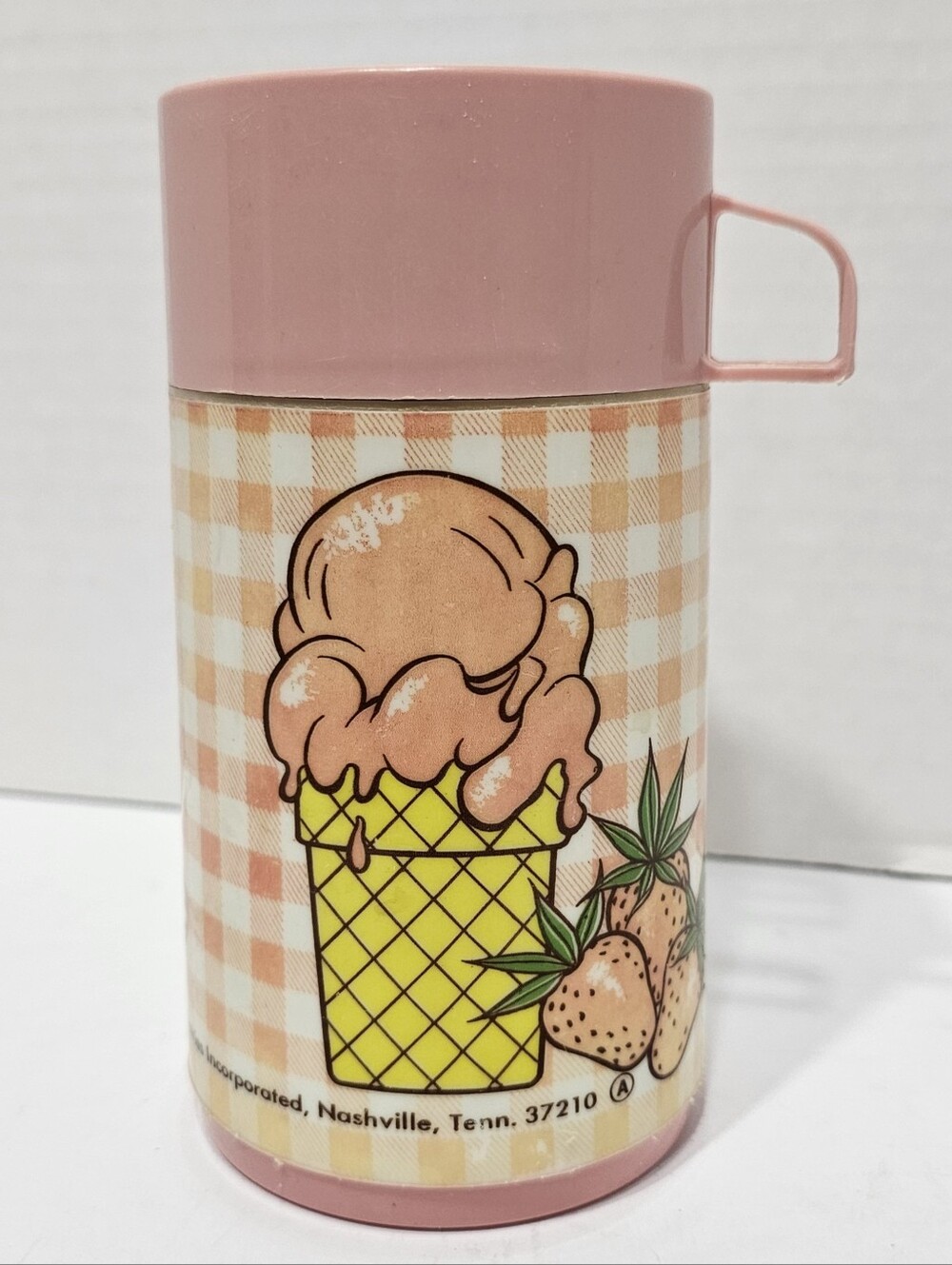 Vintage 80's Aladdin Kids Thermos Strawberries & Ice Cream